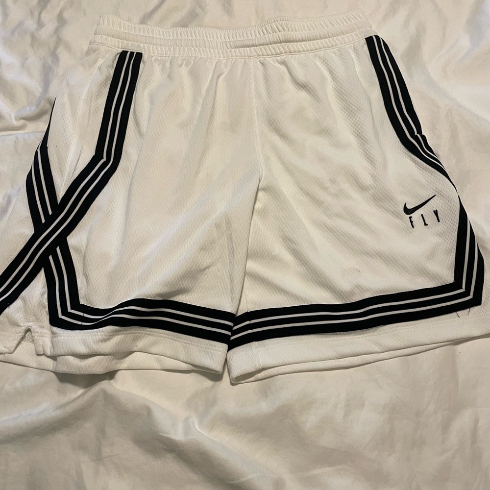Nike White Athletic Shorts with Black Stripes